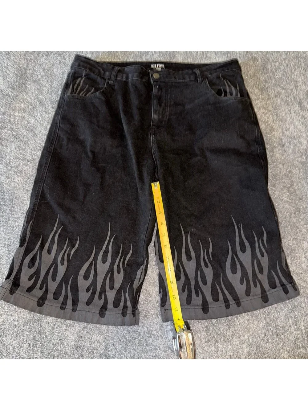 Hot Topic Black Baggy Flame Denim Mens XL 36 Vtg y2k 90s Rare